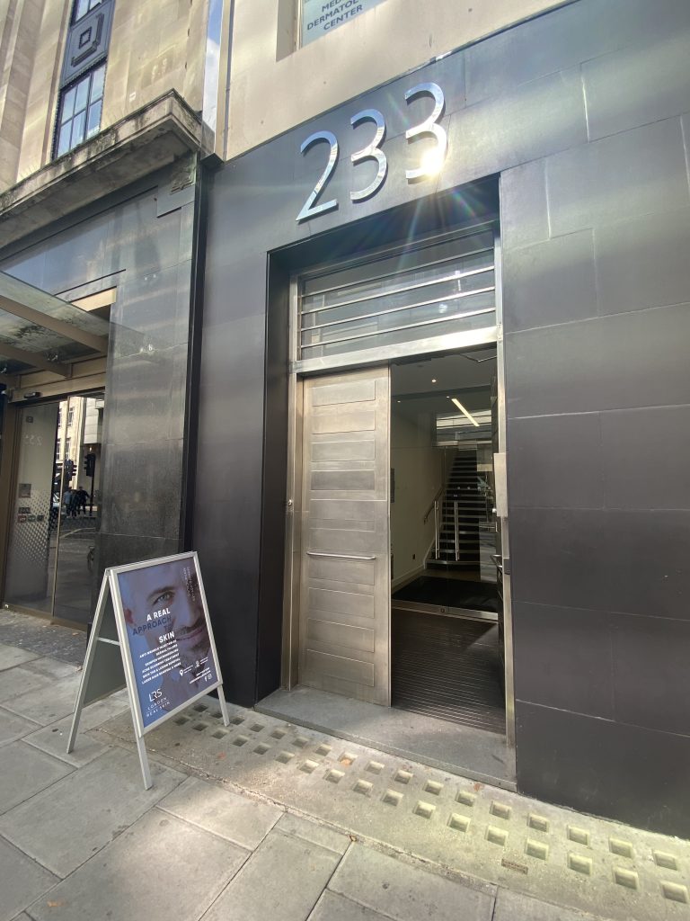 Outside view of London Real skin Clinic Holborn London